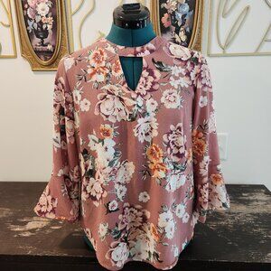 Pink Floral Long Sleeve Blouse